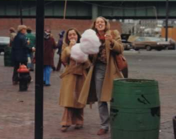 Two friends in Boston eating cotton candy