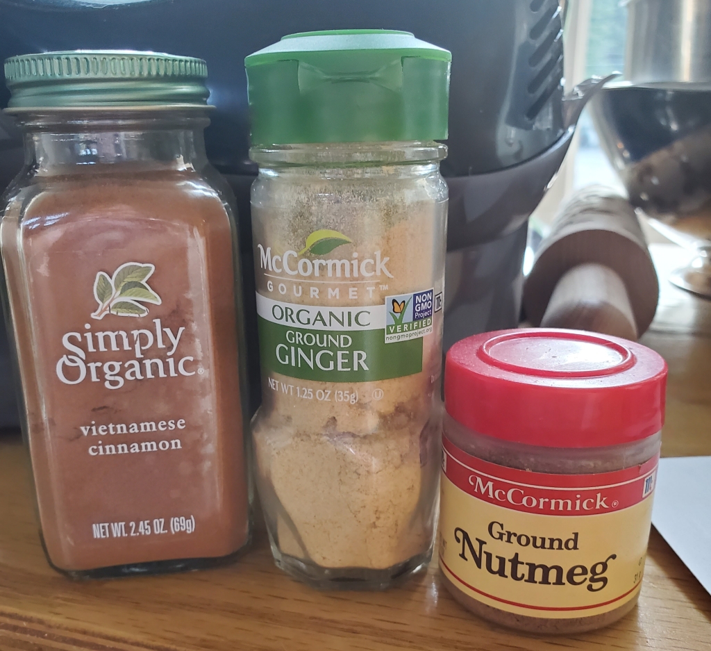 jars of cinnamon, ginger, and nutmeg