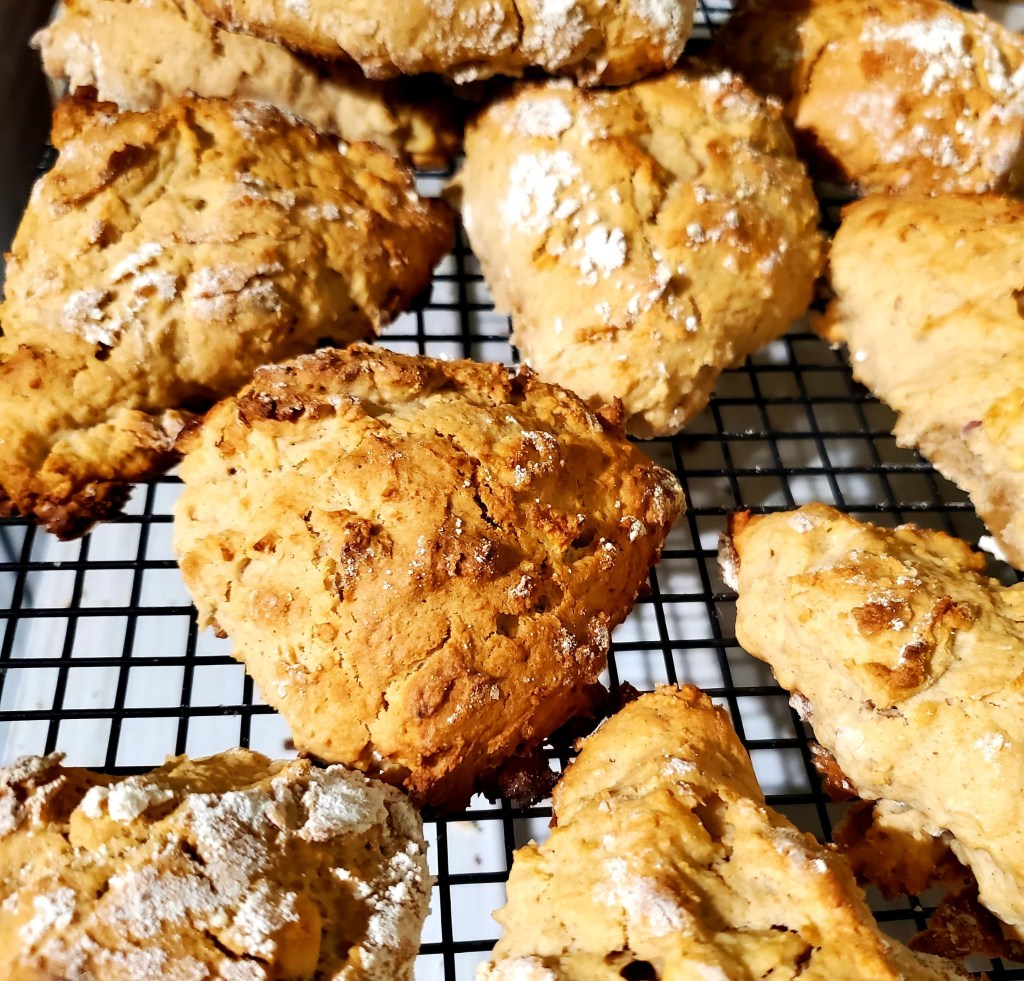 Browned scones cooling on the rack