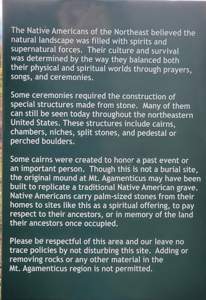 Sign explaining the native american traditions of Mount Agamenticus