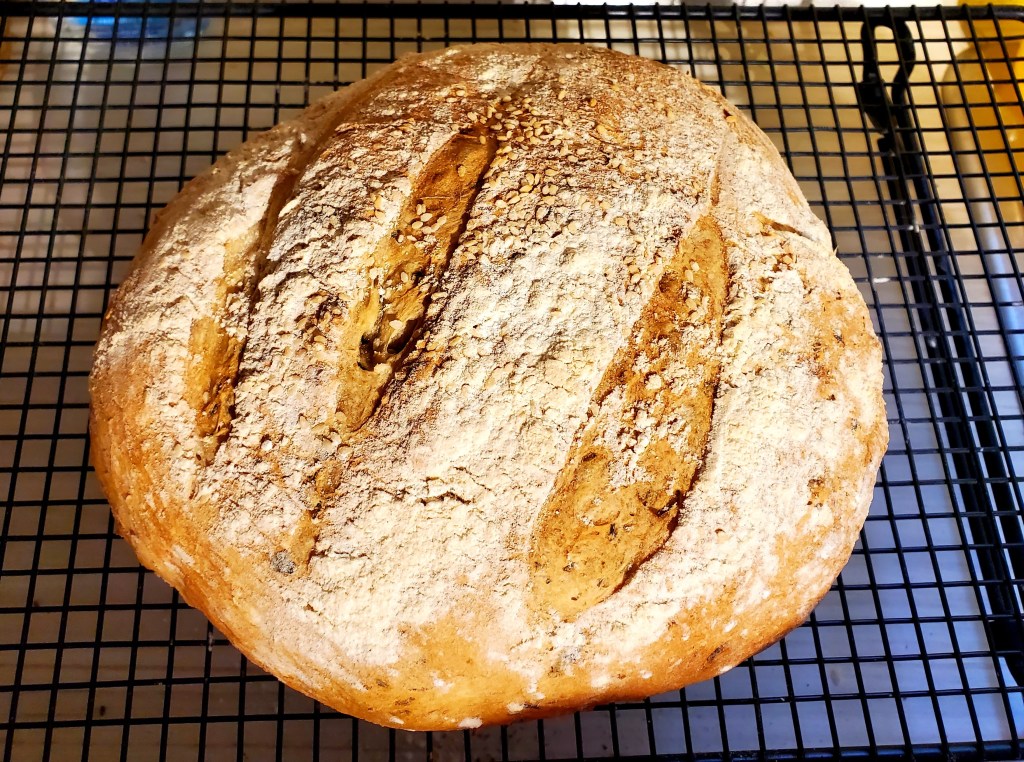 Crusty bread with three slashes