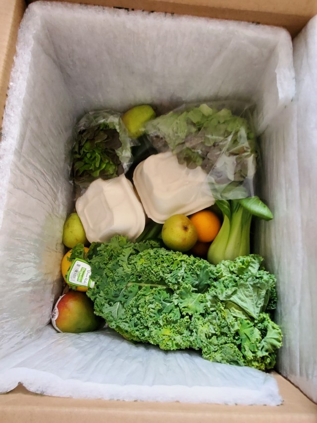 Variety of fruits and veg in the box