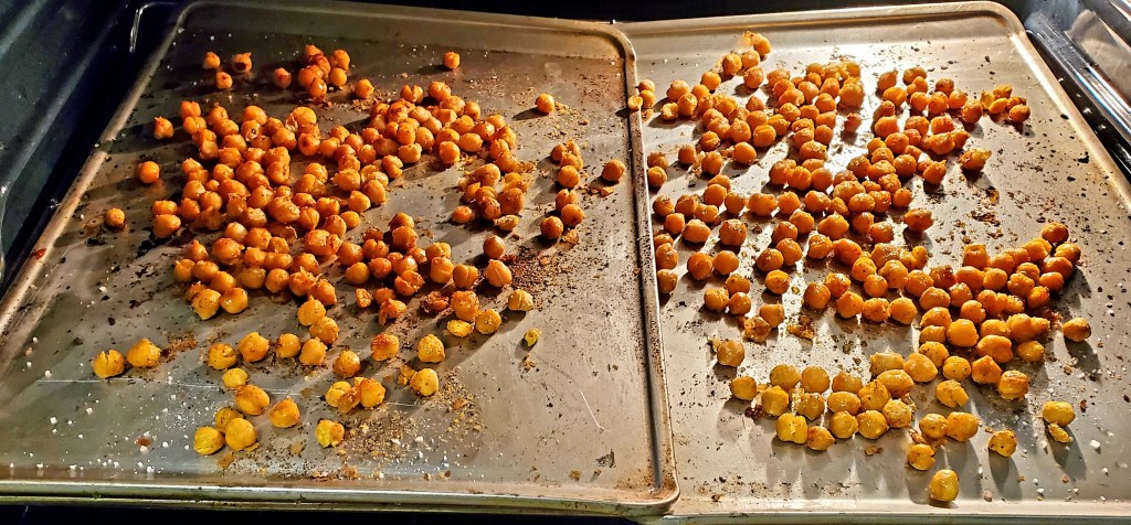 Two trays of chickpeas in my oven